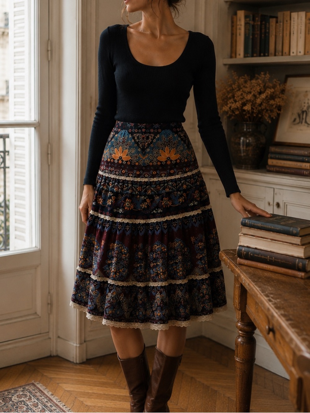 Vintage Boho Velvet Tiered Mini Skirt Size 6 Paisley Floral Cottagecore Festival